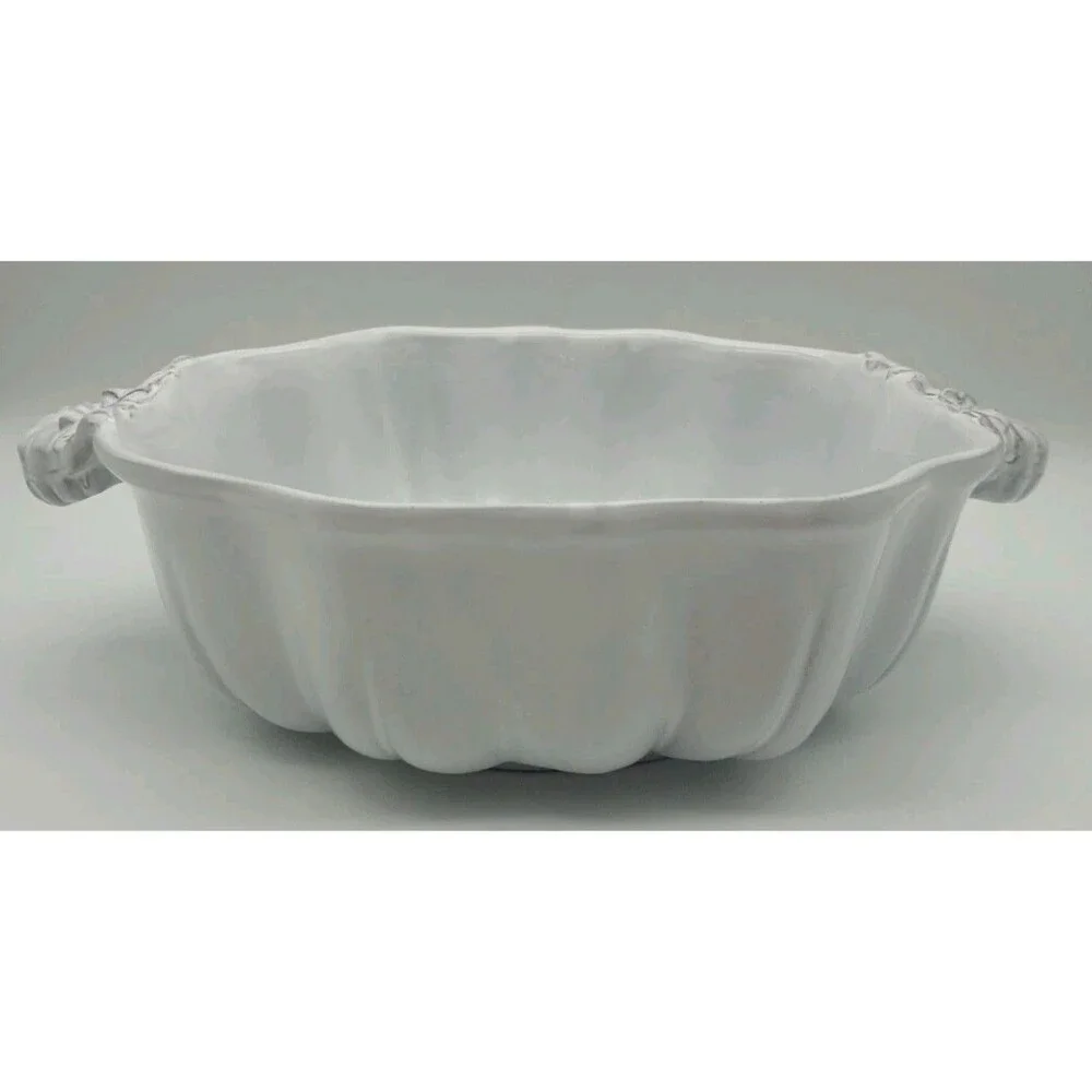 Sur La Table Bowl Embossed Pumpkin White Double Handled Serving 9